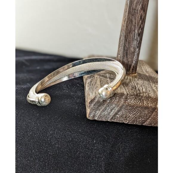 Stamped 925 Silver Reticulated Mesh Bangle Cuff Bracelet - Picture 4 of 7